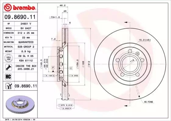 Δισκόπλακες VW PASSAT 2000 - 2005 ( 3B3 ) BREMBO 09.8690.11