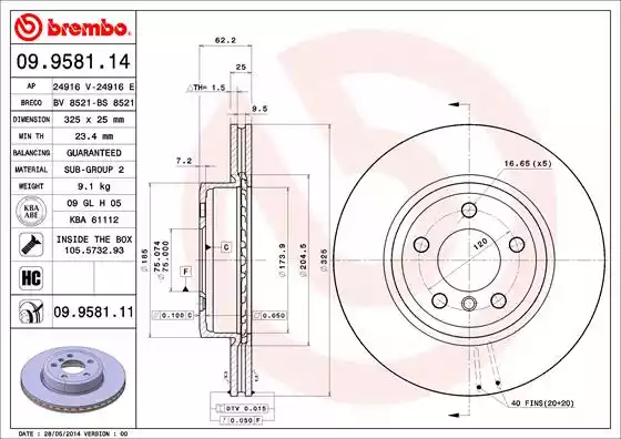 Δισκόπλακες BMW X3 2004 - 2007 ( Ε83 ) BREMBO 09.9581.14