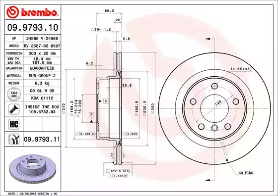 Δισκόπλακες BMW 3 Series 2005 - 2011 ( E90/1/2/3 ) BREMBO 09.9793.11