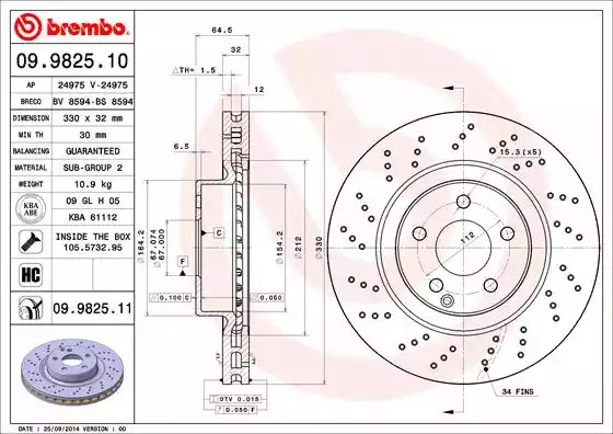 Δισκόπλακες MERCEDES E CLASS 2002 - 2006 ( W211 ) BREMBO 09.9825.11
