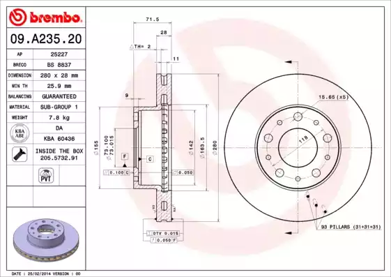 Δισκόπλακες CITROEN JUMPER 2006 - 2014 BREMBO 09.A235.20