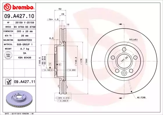 Δισκόπλακες FORD MONDEO 2007 - 2011 ( Mk4a ) BREMBO 09.A427.10
