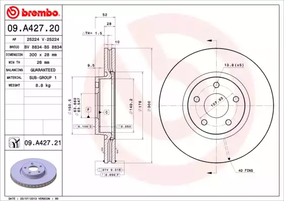 Δισκόπλακες FORD MONDEO 2007 - 2011 ( Mk4a ) BREMBO 09.A427.20