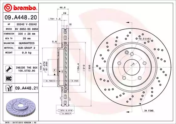Δισκόπλακες MERCEDES C CLASS 2000 - 2003 ( W203 ) BREMBO 09.A448.21