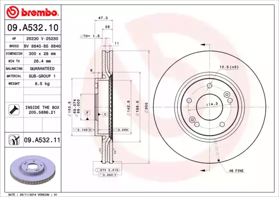 Δισκόπλακες HYUNDAI SONATA 2006 - 2011 ( NF ) BREMBO 09.A532.10