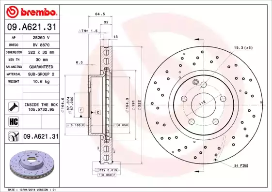 Δισκόπλακες MERCEDES C CLASS 2007 - 2011 ( W204 ) BREMBO 09.A621.31