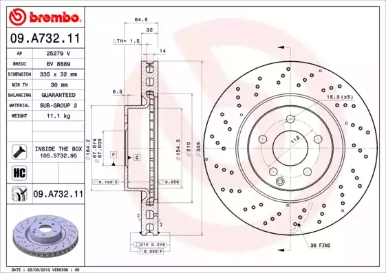 Δισκόπλακες MERCEDES S CLASS 2005 - 2009 ( W221 ) BREMBO 09.A732.11