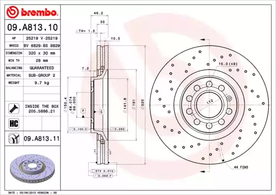 Δισκόπλακες AUDI A4 2005 - 2008 ( 8E )( 8H ) BREMBO 09.A813.11