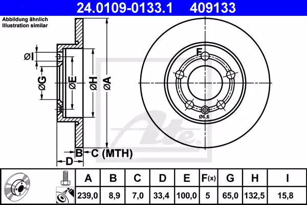 Δισκόπλακες VW GOLF 1998 - 2004 ( Mk4 ) ATE 24.0109-0133.1