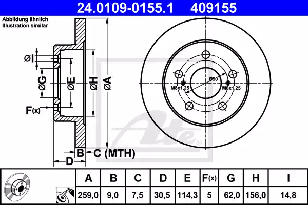 Δισκόπλακες TOYOTA AURIS 2007 - 2010 ( E150 ) ATE 24.0109-0155.1