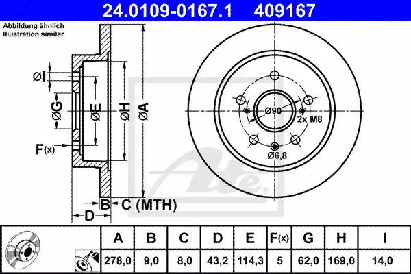 Δισκόπλακες SUZUKI SX4 2011 - 2013 ( RW ) ATE 24.0109-0167.1