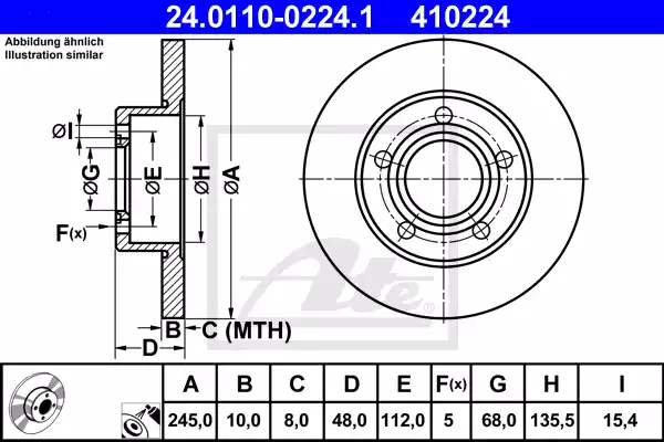 Δισκόπλακες VW PASSAT 2000 - 2005 ( 3B3 ) ATE 24.0110-0224.1