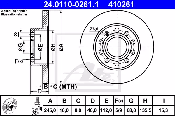 Δισκόπλακες AUDI 80 1991 - 1995 ( 8C ) ( B4 ) ATE 24.0110-0261.1