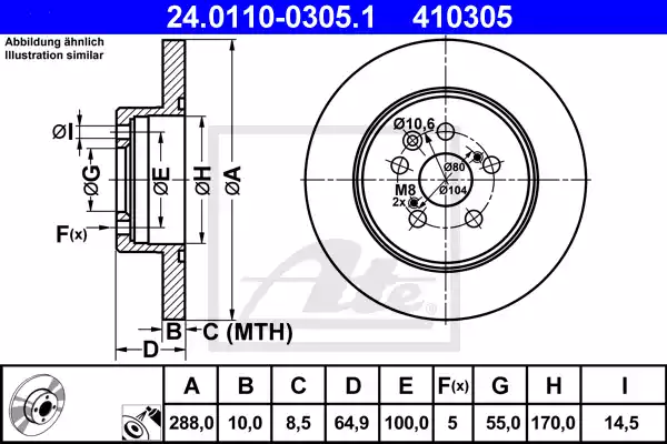 Δισκόπλακες TOYOTA AVENSIS 2000 - 2003 ( T220 ) ATE 24.0110-0305.1