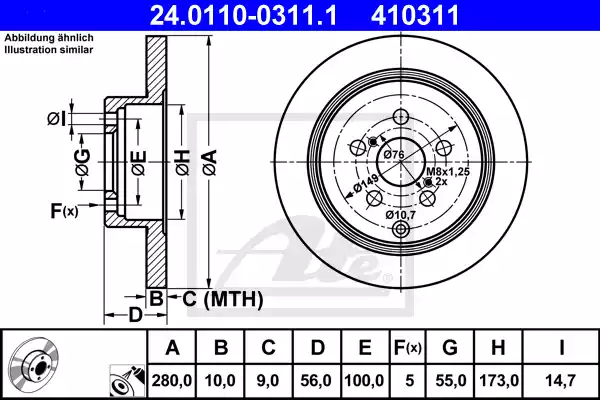 Δισκόπλακες TOYOTA AVENSIS 2003 - 2006 ( T250 ) ATE 24.0110-0311.1