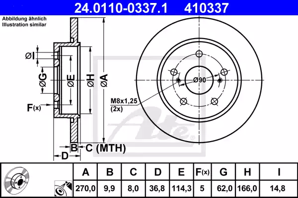 Δισκόπλακες TOYOTA AURIS 2007 - 2010 ( E150 ) ATE 24.0110-0337.1