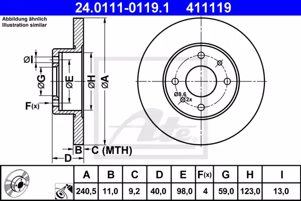 Δισκόπλακες FIAT MAREA 1996 - 2002 ( 185 ) ATE 24.0111-0119.1