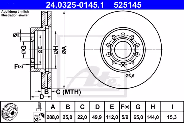 Δισκόπλακες VW GOLF 2004 - 2008 ( Mk5 ) ATE 24.0325-0145.1